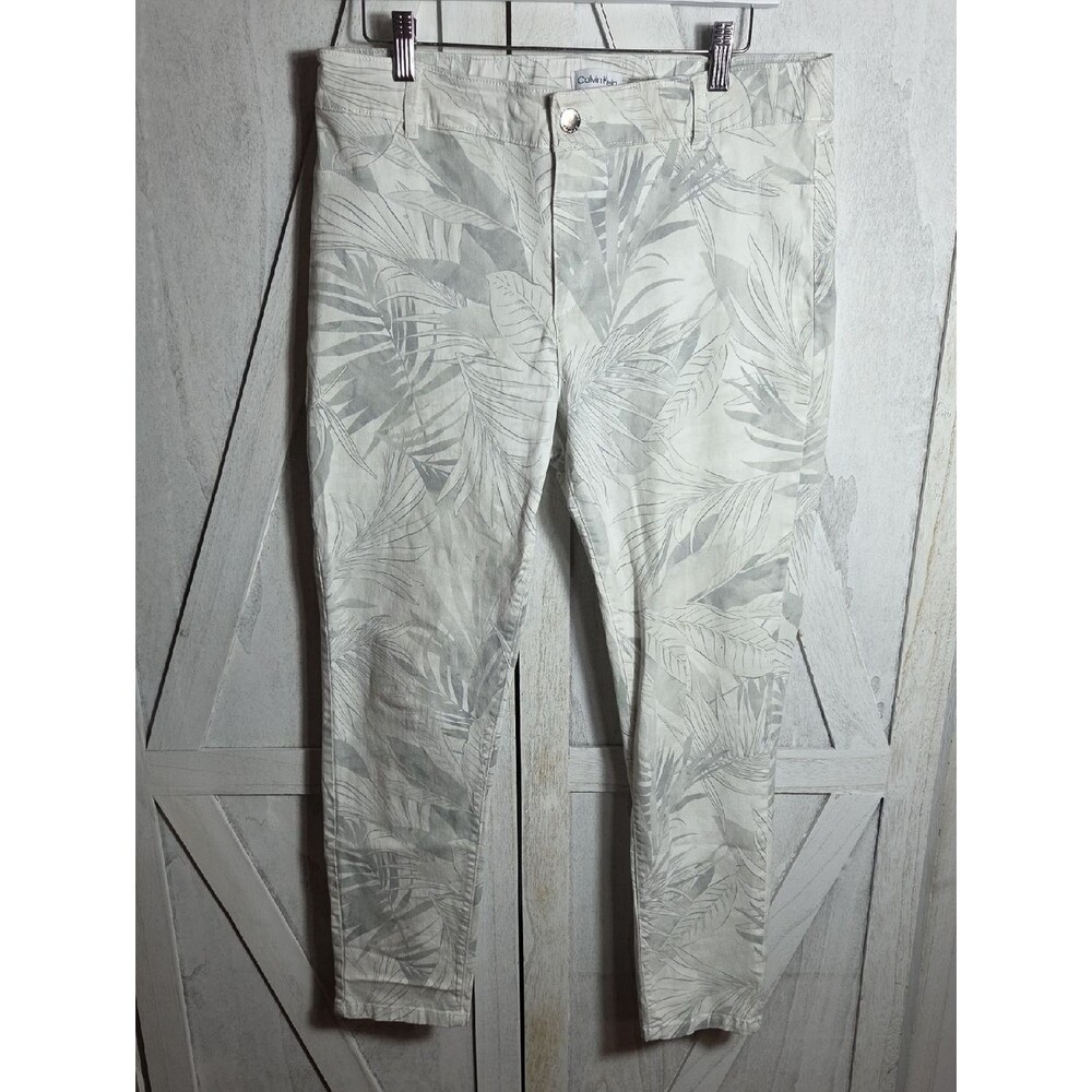 Calvin Klein White Leaf Print Jeans Size 12